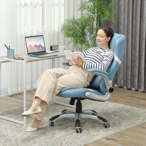 Vinsetto Linen-Look Office Chair, with Adjustable Height and Tension - Blue