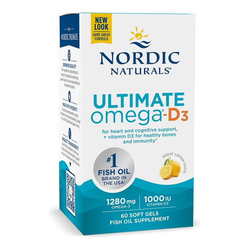 Nordic Naturals Ultimate Omega-D3 Fish Oil 1280mg Supports Body Immune System Heart and Brain Lemon 60 Softgels