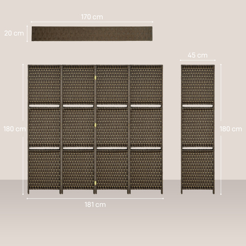 HOMCOM 4-Panel Room Dividers with Shelves, Wave Fibre Freestanding Folding Privacy Screen Panels, Partition Wall Divider for Indoor Bedroom Office, 180 cm, Brown