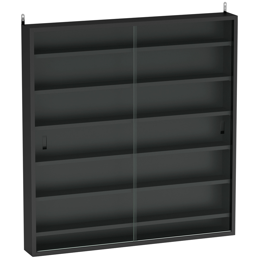 HOMCOM Six Shelf Display Cabinet, with Glass Doors - Black