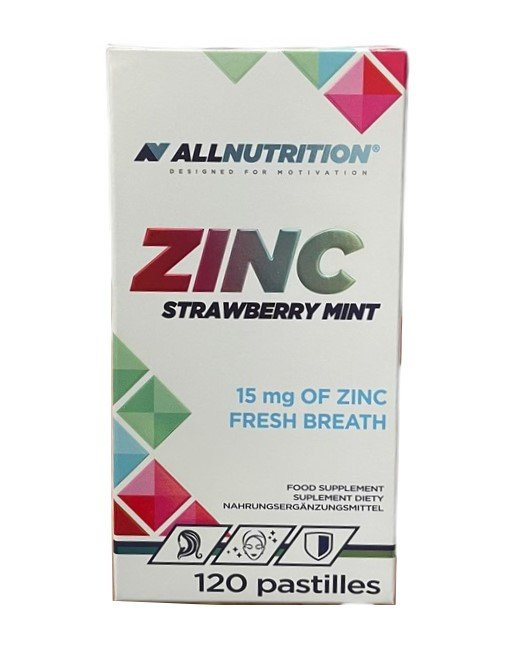 Allnutrition Zinc 15mg Wspomaga Układ Odpornościowy Truskawka Mięta 120 Pastylek