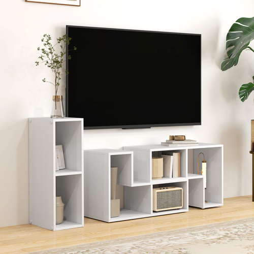 HOMCOM Three-Block Modular TV Stand - White Wood-Effect