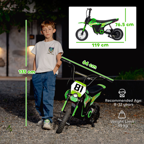 AIYAPLAY Kids Electric Motorbike, 24V Ride On Motorcycle with 3 Speeds and Rear Suspension, Dirt Bike for 8-12 Years Old, Green