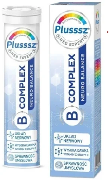 Plusssz B-Complex Neuro Balance dla Wsparcia Układu Nerwowego o Smaku Pomarańczy i Brzoskwini 20 Sztuk