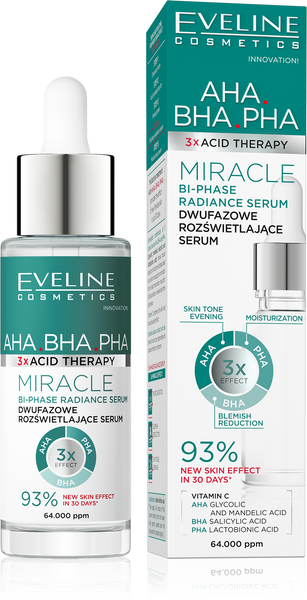 Eveline 3 X Acid Therapy AHA BHA PHA BI-Phase Dwufazowe Rozświetlające Serum 30ml