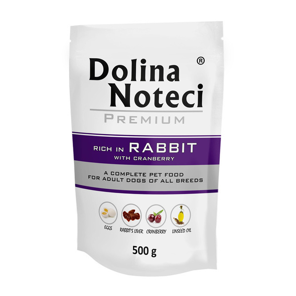 Dolina Noteci Premium Mokra Karma z Królikiem i Żurawiną dla Dorosłych Psów Wszystkich Ras 500g
