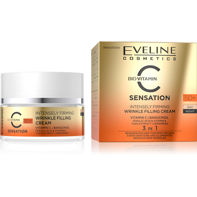 Eveline Vitamin C Sensation Intensywnie Ujędrniający Krem Wypełniający Zmarszczki na Dzień i na Noc 50+ 50ml