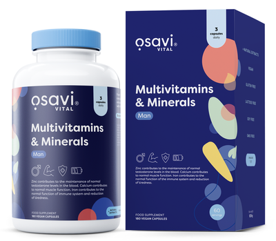 Osavi Multiwitamina i Minerały dla Mężczyzn 180 wegańskich kapsułek na zdrowie i witalność mężczyzn