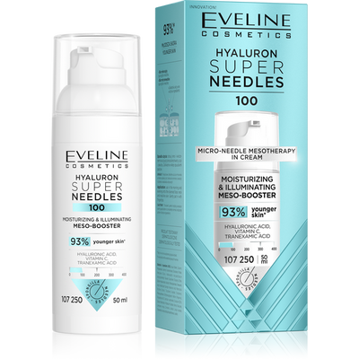 Eveline Super Needles Hyaluron 100 Nawilżająco – Rozświetlający Mezo-Booster na Dzień i na Noc 50ml