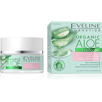 Eveline Organic Aloe + Collagen Lekki Wegański Krem Żel Nawilżający i Łagodzący 50ml
