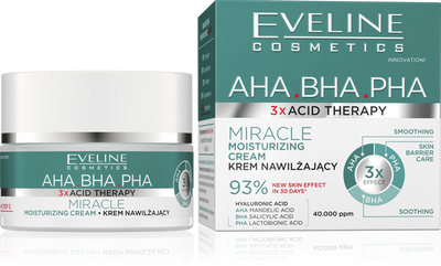 Eveline 3 X Acid Therapy AHA BHA PHA Miracle Nawilżający Krem na Dzień i na Noc 50ml