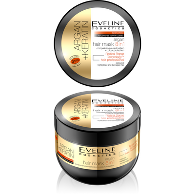 Eveline Argan Keratin 8w1 Maska Arganowa do Włosów Zniszczonych i Farbowanych 300ml