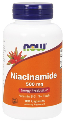 Now Foods Niacinamide 500mg Wspiera Układ Nerwowy i Funkcje Psychologiczne 100 Kapsułek