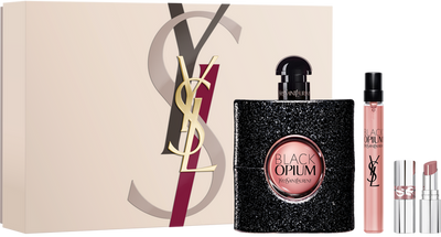 Yves Saint Laurent Black Opium Woda Perfumowana 90ml EDP Woda Perfumowana 10ml EDP Pomadka Loveshine 44 Nude Lavalière Zestaw dla Kobiet 1 Sztuka