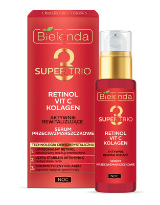 Bielenda Super Trio 3 Retinol Vit.C Kolagen Aktywnie Rewitalizujące Serum Przeciwzmarszczkowe na Noc 30ml