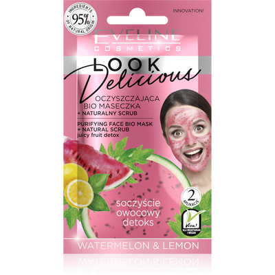 Eveline Look Delicious Oczyszczająca Bio Maseczka Naturalny Scrub z Arbuzem i Cytryną 10ml