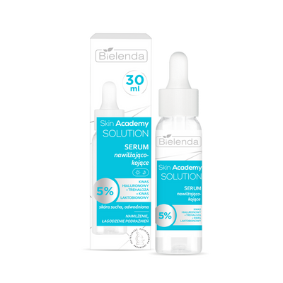 Bielenda Skin Academy Solution Serum Nawilżająco - Kojące 5% Kwas Hialuronowy Trehaloza dla Skóry Suchej Wrażliwej 30ml