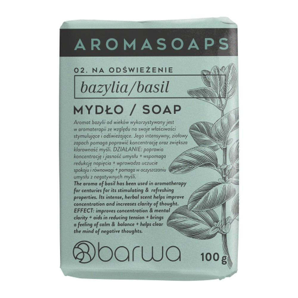 Barwa Aroma Soaps Na Odświeżenie Mydło w Kostce Bazylia do Codziennego Stosowania 100g