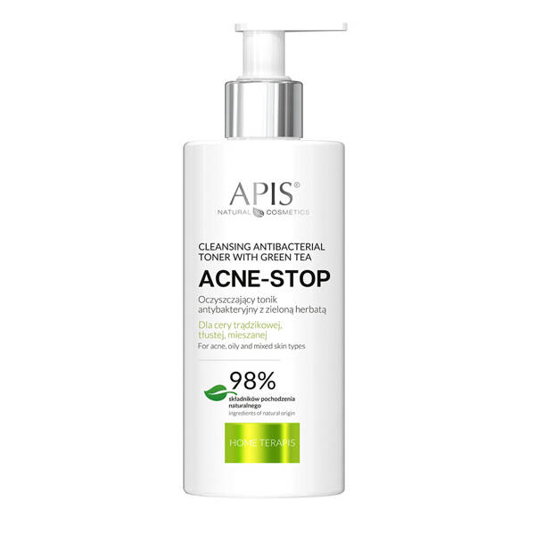 Apis Home terApis Acne Stop Oczyszczający Tonik Antybakteryjny z Zieloną Herbatą dla Cery Tłustej i Mieszanej 300ml