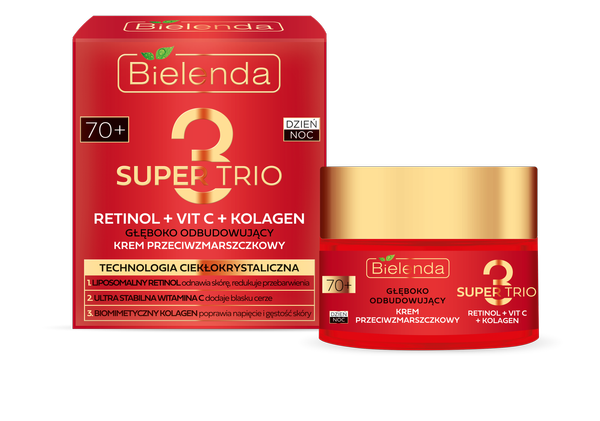 Bielenda Super Trio 3 Retinol Vit.C Kolagen Głęboko Odbudowujący Krem Przeciwzmarszczkowy 70+ na Dzień i na Noc 50ml