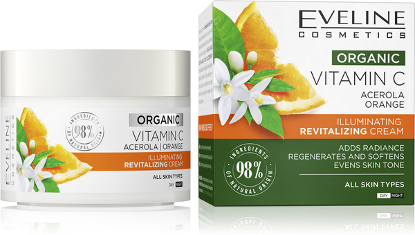 Eveline Organic Vitamin C Rozświetlający Krem Rewitalizujący dla Każdego Rodzaju Skóry na Dzień i na Noc 50ml