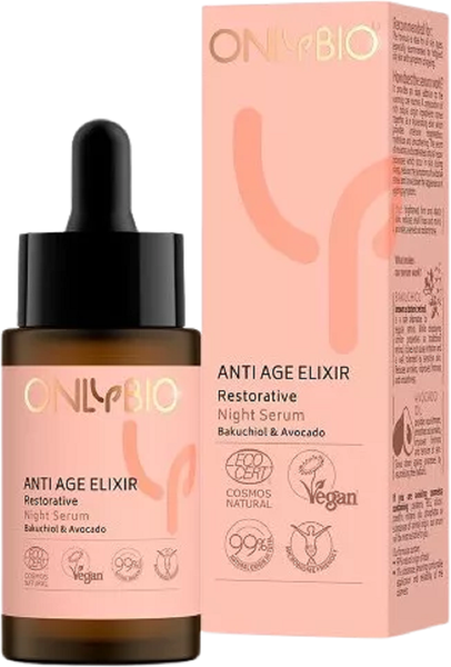 OnlyBio Anti Age Elixir Naprawcze Serum Nocne z Bakuchiolem i Awokado dla Każdego Rodzaju Cery 30ml