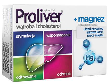 Proliver + Magnez na Wątrobę Cholesterol Układ Nerwowy i Zdrowe Kości 30 Tabletek