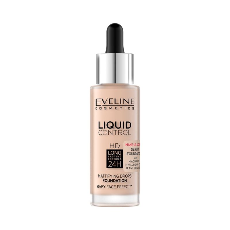  Eveline Liquid Control HD Podkład z Niacynamidem w Dropperze Nr 02 Soft Porcelain 32ml