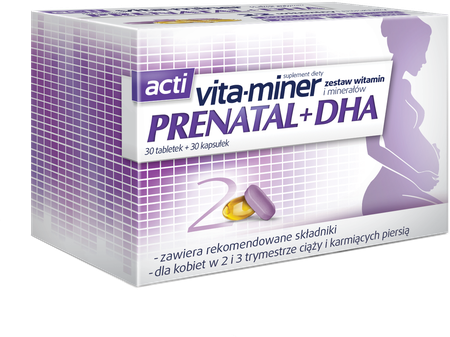Acti Vita Miner Prenatal DHA Zestaw Minerałów i Witamin dla Kobiet w Ciąży 30 Tabletek 30 Kapsułek