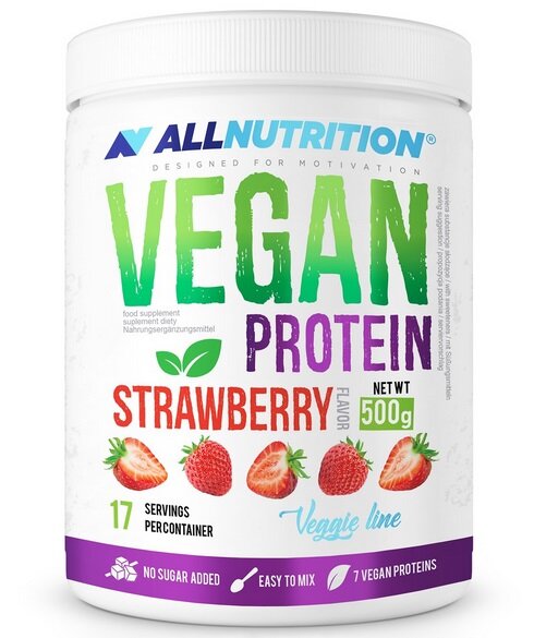 Allnutrition Vegan Protein Odżywka Białkowa o Smaku Truskawkowym bez Cukru 500g