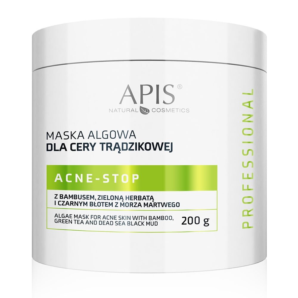 Apis Professional Acne Stop Maska Algowa z Bambusem Zieloną Herbatą i Czarnym Błotem z Morza Martwego dla Cery Trądzikowej  200g