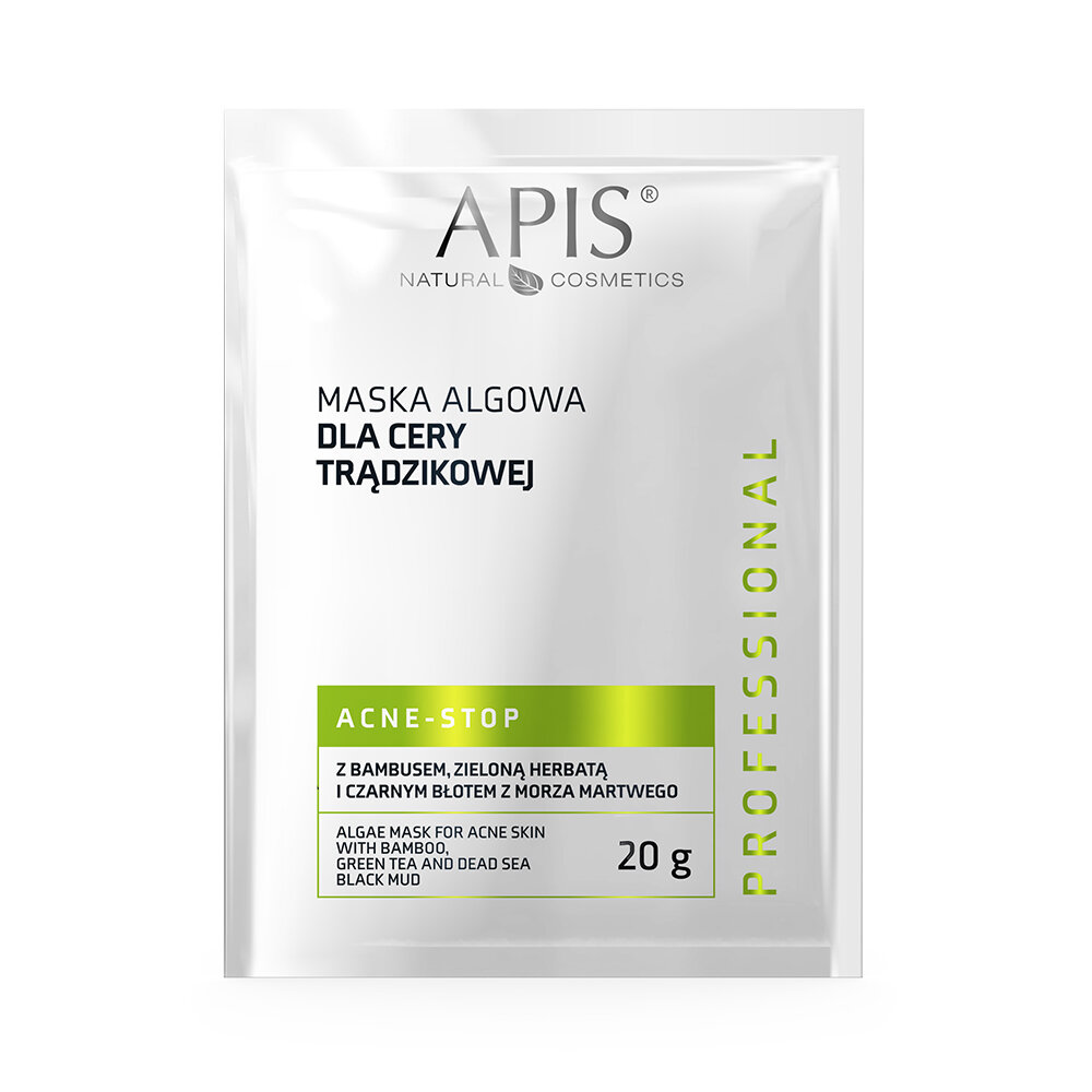 Apis Professional Acne Stop Maska Algowa z Bambusem Zieloną Herbatą i Czarnym Błotem z Morza Martwego dla Cery Trądzikowej 20g