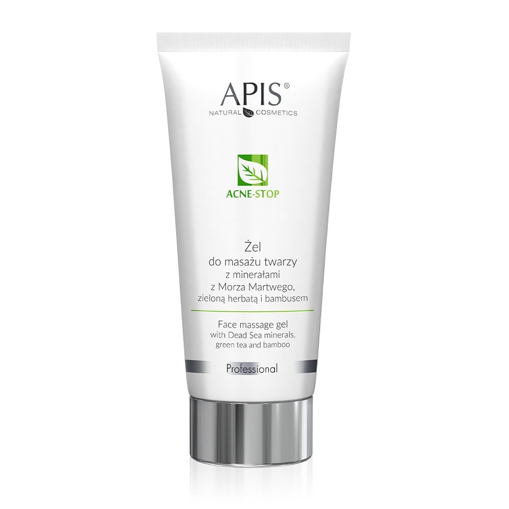 Apis Professional Acne Stop Żel Wygładzający do Masażu Twarzy z Minerałami z Morza Martwego Zieloną Herbatą i Bambusem dla Cery Trądzikowej 200ml