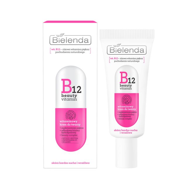 Bielenda B12 Beauty Vitamin Witaminowy Krem do Twarzy dla Skóry Bardzo Suchej i Wrażliwej na Dzień i na Noc 50ml