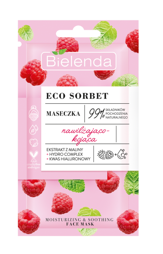 Bielenda Eco Sorbet Malina Naturalna Nawilżająca i Kojąca Maseczka do Twarzy 8g