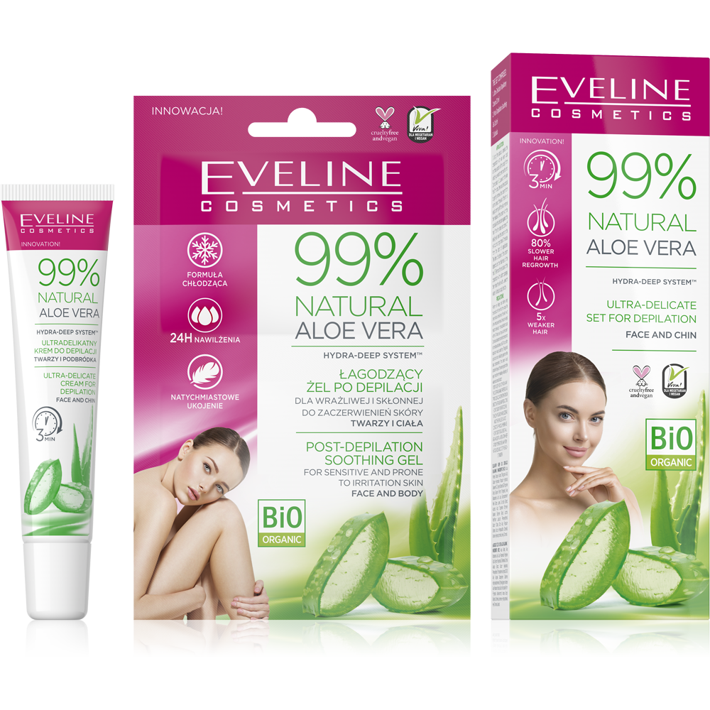 Eveline 99% Natural Aloe Vera Zestaw do Depilacji Twarzy i Podbródka z Żelem Łagodzącym 1szt