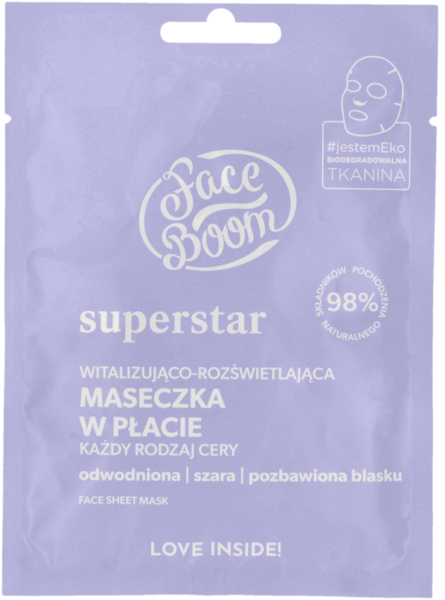 Face Boom Superstar Witalizująca i Rozświetlająca Maseczka w Płachcie do Każdego Rodzaju Cery 1 Sztuka Best Before 31.07.24