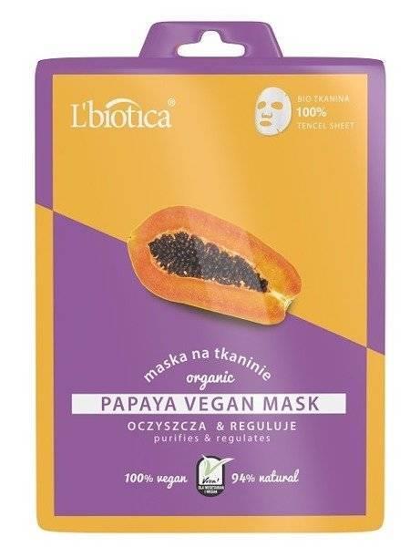 L'biotica Papaya Vegan Mask Oczyszczająca Maska do Twarzy z Serum na Tkaninie 23ml